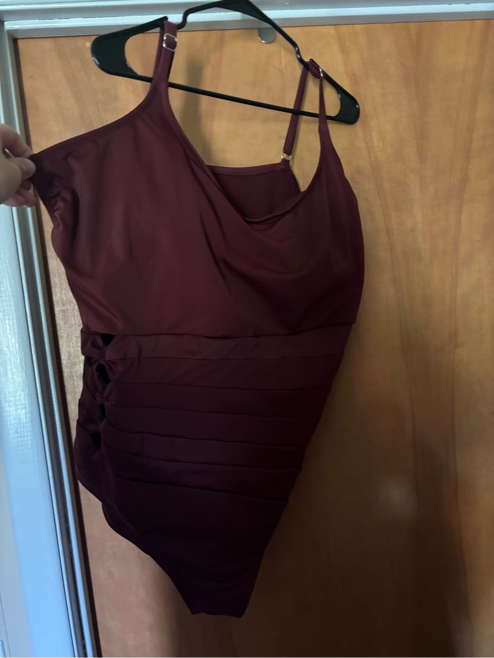 Time and Tru Burgundy One-Piece Swimsuit with Side Banding